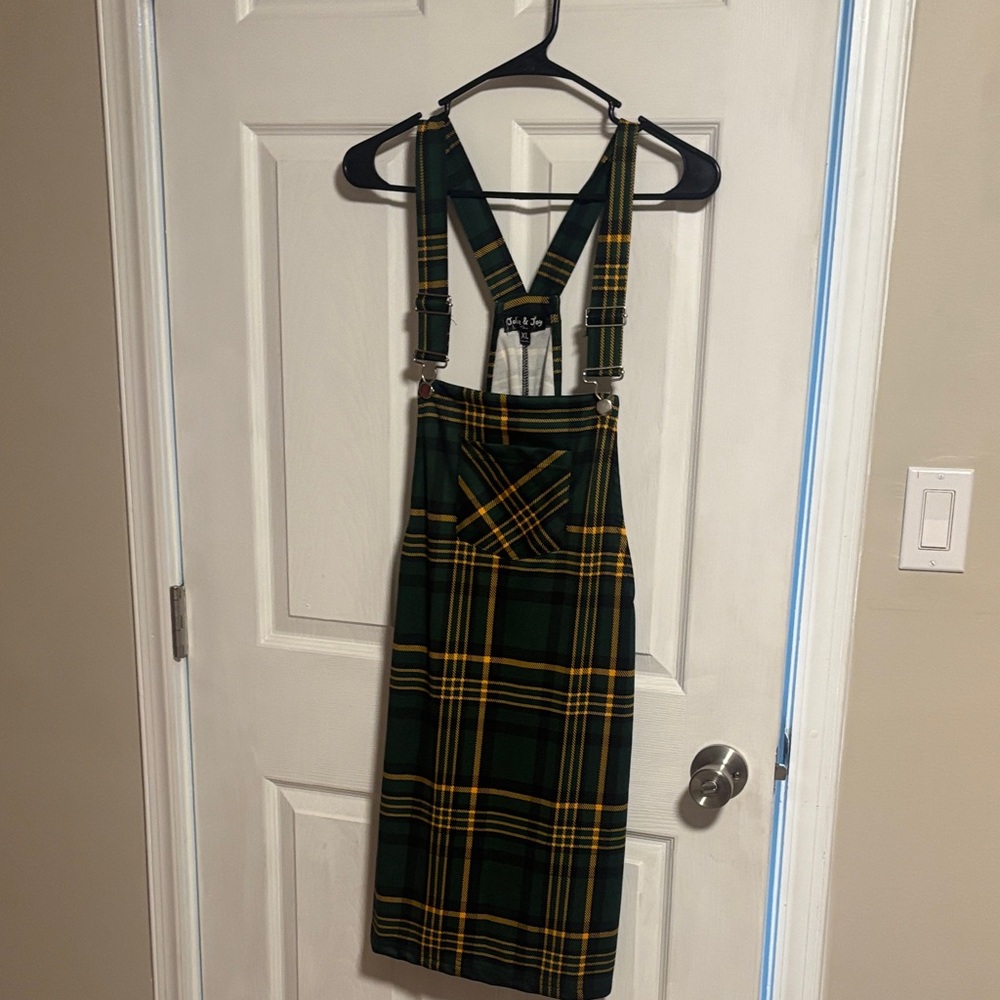 Green and Yellow Plaid Suspender Skirt // PACKERS